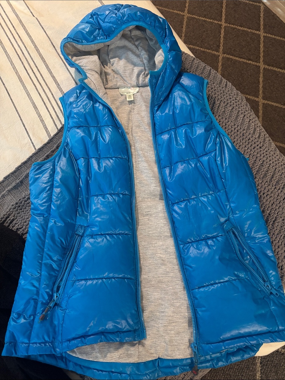 Tangerine Bright Blue Quilted, Lined Hooded Puffer Vest - Women (M)